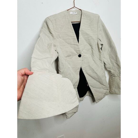 Co Beige Wool Hemp Blend Peplum Bell Sleeves One Button Blazer Jacket Size M - Picture 2 of 6